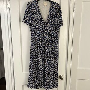 Sezane Navy Floral Midi Dress